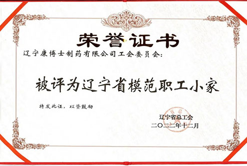 公司工會(huì)榮獲“遼寧省模范職工小家”榮譽(yù)稱(chēng)號(hào)